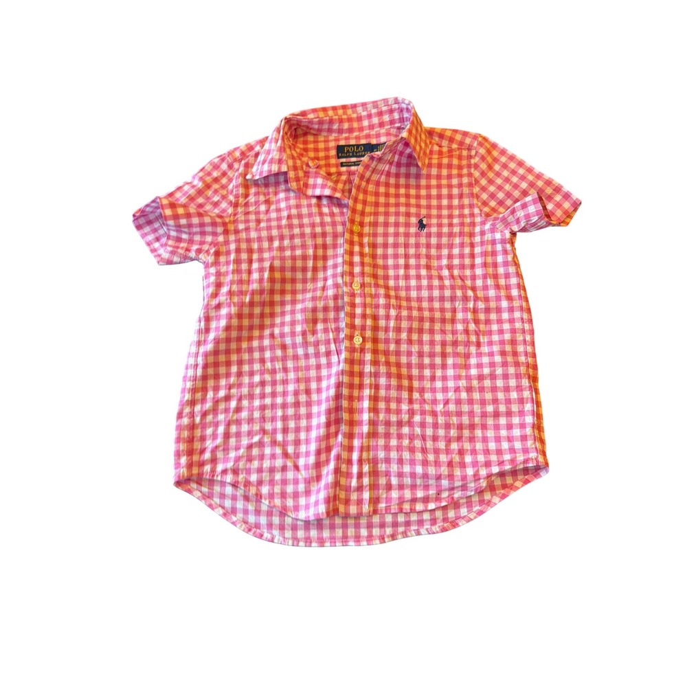 Polo Ralph Lauren Shirt Pink Gingham Natural Stretch Short Sleeve Pony Logo‎ 5